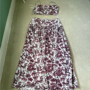 STAUD Burgundy and White Skirt Set